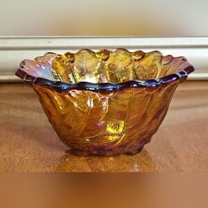 Indiana Glass Iridescent Carnival Gold Wild Rose Harvest Candle Holder